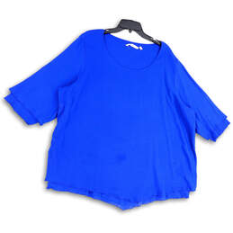Womens Blue Short Sleeve Round Neck Pullover Blouse Top Size 3X