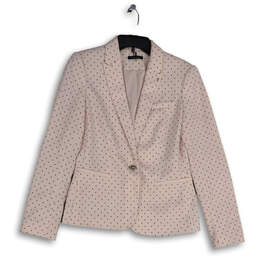 Womens Pink Polka Dot Notch Lapel Long Sleeve One Button Blazer Size 6