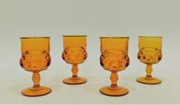 Vintage Indiana Glass Kings Crown Thumbprint Amber Goblets Set of 4