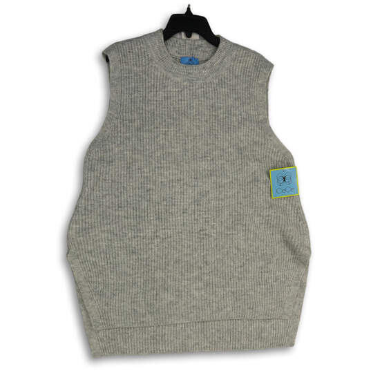 NWT Womens Gray Knitted Crew Neck Side Slit Pullover Sweater Vest Size XL image number 1