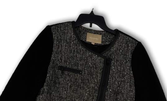 Womens Black Tweed Long Sleeve Asymmetrical Full-Zip Moto Jacket Size 12 image number 3