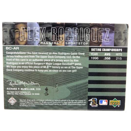 2002 Alex Rodriguez Upper Deck Piece of History Memorabilia Batting Champs image number 2