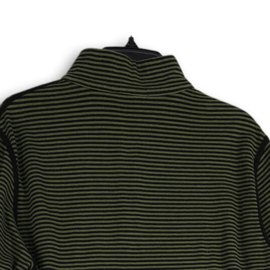 Womens Green Black Striped Long Sleeve 1/4 Zip Pullover Sweater Size Large image number 4