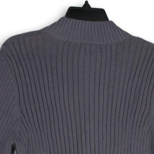 NWT Studio Works Womens Gray Knitted Long Sleeve Full-Zip Sweater Size L Petite image number 4