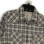 Womens White Black Plaid Embroidered Long Sleeve Collared Button-Up Shirt M image number 3