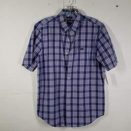Mens Plaid Easy Care Short Sleeve Collared Button-Up Shirt Size Medium