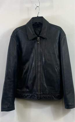 DKNY Men's Black Leather Jacket - Size X Large