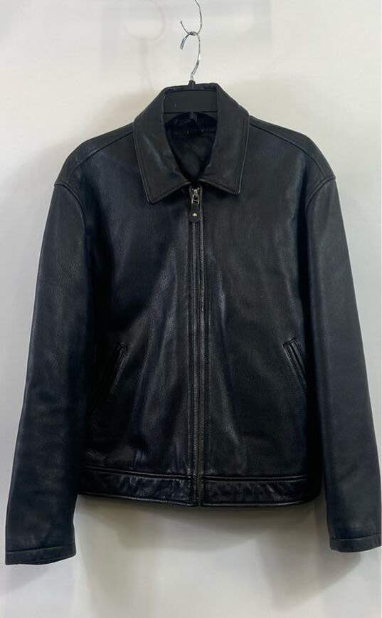 DKNY Men's Black Leather Jacket - Size X Large image number 1