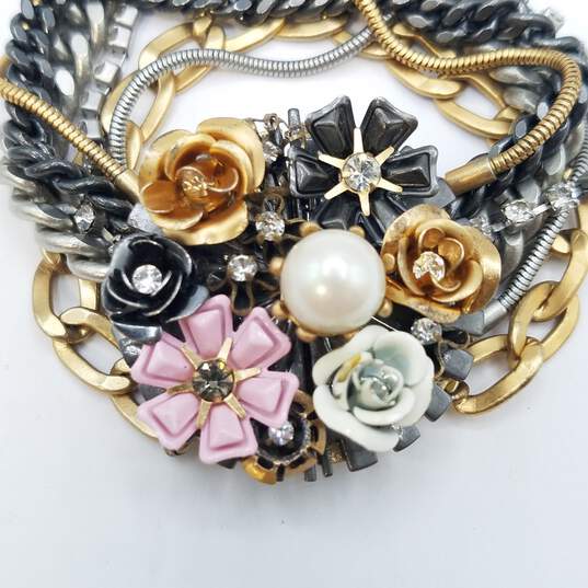 Juicy Couture Goldstone Faux Pearl Crystal Multi Chain Flower 7in Bracelet 103.7g image number 2