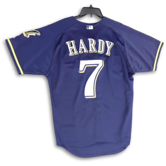 Mens Blue Yellow Milwaukee Brewers Hardy #7 Baseball MLB Jersey Size 50 image number 2