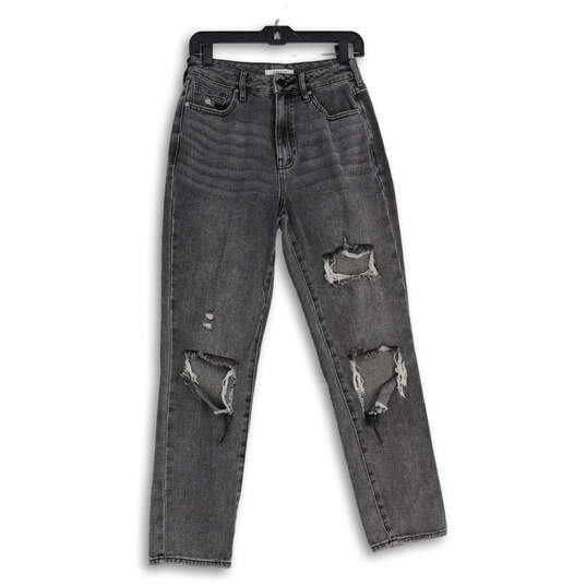 Womens Gray 5-Pocket Design Distressed Medium Wash Skinny Jeans Size 26 image number 1