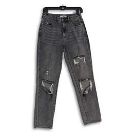 Womens Gray 5-Pocket Design Distressed Medium Wash Skinny Jeans Size 26
