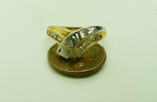 10K Two Tone Gold 0.19 CTTW Diamond Love Ring 3.2g image number 5