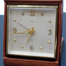 Vintage ImHof Swiss Manual Desk Clock in Pocket Leather Case