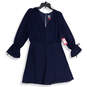 NWT Womens Blue V-Neck Long Sleeve Back Zip Shift Dress Size 8 image number 1