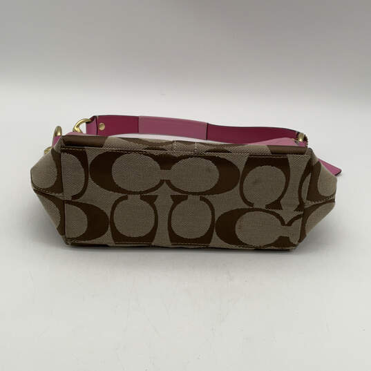 Womens Brown Pink Canvas Monogram Inner Pockets Zipper Classic Shoulder Bag image number 3