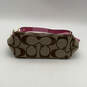 Womens Brown Pink Canvas Monogram Inner Pockets Zipper Classic Shoulder Bag image number 3