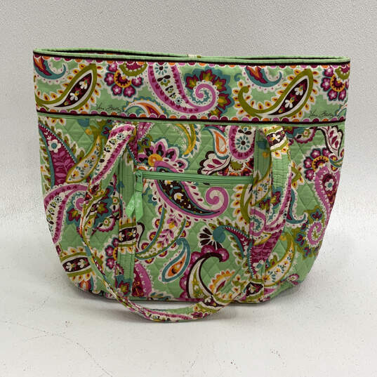 Authentic Womens Green Paisley Inner & Outer Pockets Double Handle Tote Bag image number 3