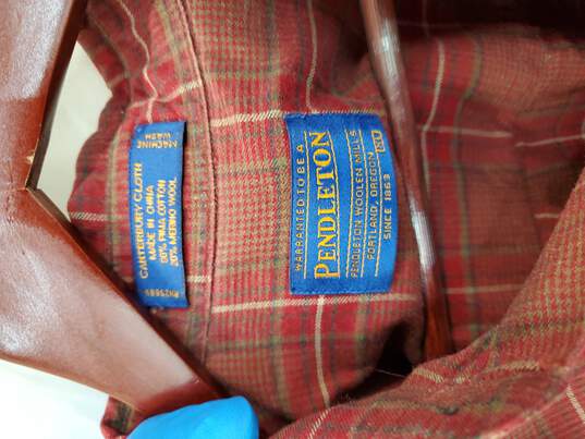 Mn Pendleton Red Plaid Pima Cotton Wool Blend Button Long Sleeve Sz XL image number 2