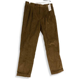 NWT Mens Brown Corduroy Pleated Front Slash Pocket Chino Pants Size 32X32