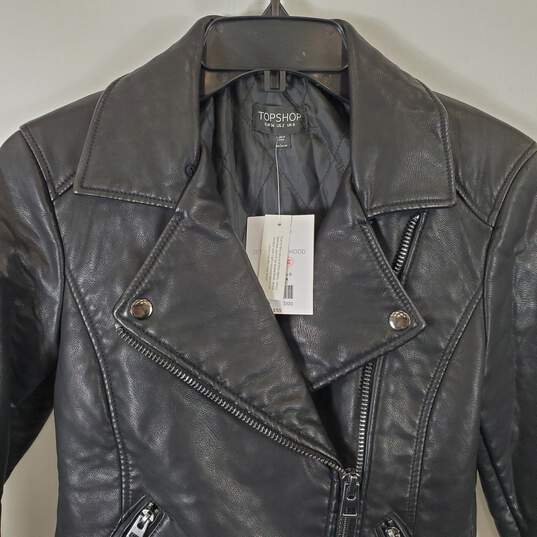 Top Shop Women's Black Leather Jacket SZ 2 NWT image number 2