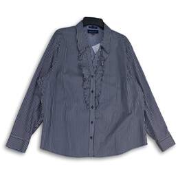 NWT Jones New York Womens Navy Blue White Striped Button-Up Shirt Sz 3X