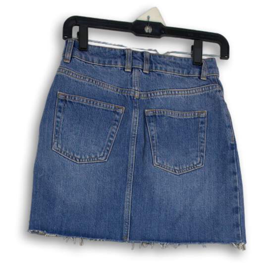 Topshop Womens Blue Denim Medium Wash Raw Hem Mini Skirt Size 2 image number 2