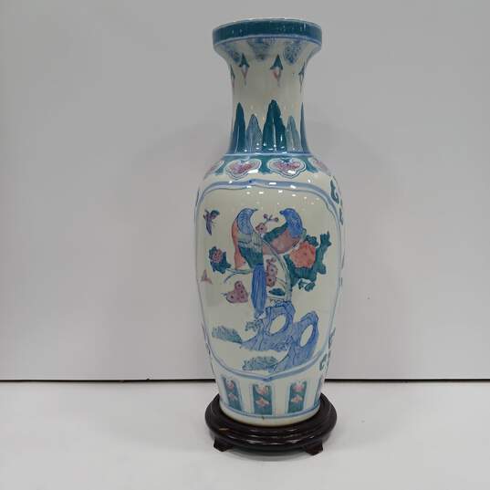 Large Chinese Style Porcelain Vase w/ Stand image number 1