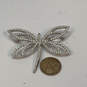 Designer Swarovski Silver-Tone Rhinestone Dragonfly Shape Brooch Pin image number 3