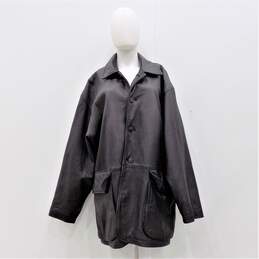 VTG Barneys New York Men's Black Leather Button Down Jacket Car Coat Size Large