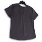 Womens Gray Pleated Round Neck Short Sleeve Back Zip Blouse Top Size 14 image number 2