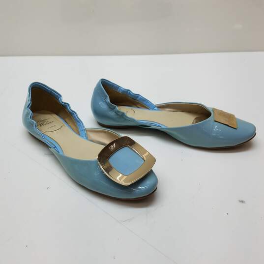 Roger Vivier Women's Blue Patent Leather Chips D'Orsay Buckle Ballet Flat Size 5 image number 2