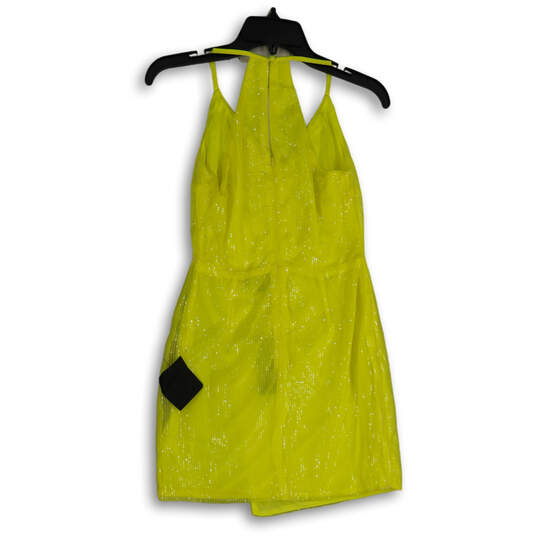 NWT Womens Yellow Surplice Neck Sleeveless Short Bodycon Dress Size XS image number 2