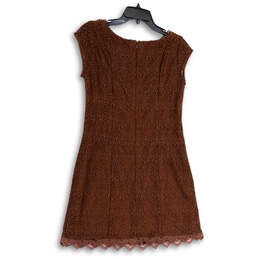 Womens Brown Lace Cap Sleeve Round Neck Back Zip Sheath Dress Size 4 alternative image