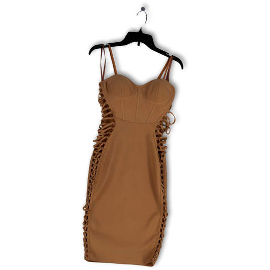 Womens Tan Sleeveless Sweetheart Neck Lace-Up Side Bodycon Dress Size Small image number 3