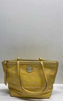 Coach Signature F19198 Outline Stitched Yellow Leather Tote Bag