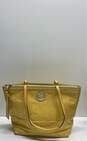 Coach Signature F19198 Outline Stitched Yellow Leather Tote Bag image number 1