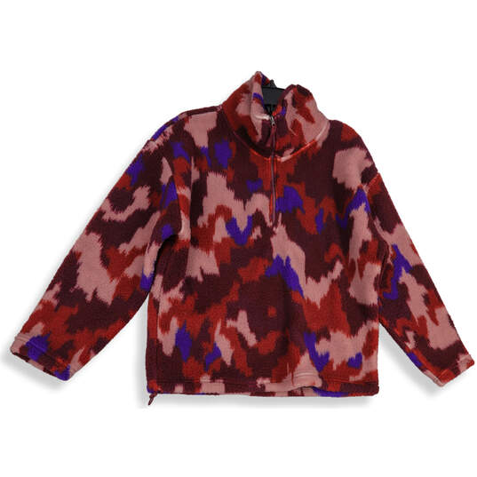 Womens Multicolor Camouflage 1/4 Zip Mock Neck Pullover Sweatshirt Size M image number 1