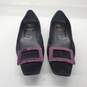 Roger Vivier Women's Purple Buckle Black Leather Ballet Flats Size 9.5 image number 1