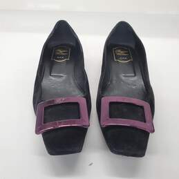 Roger Vivier Women's Purple Buckle Black Leather Ballet Flats Size 9.5