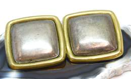 Laton Mexico 925 & Brass Accented Modernist Puffed Square Clip On Earrings 20.2g