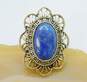 Barse Brass Lapis Lazuli Oval Cabochon Scalloped Statement Ring 17.6g image number 1