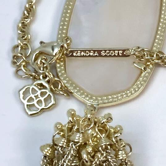 Designer Kendra Scott Gold-Tone Mother Of Pearl Tassel Pendant Necklace 41.5g image number 4