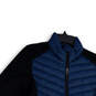 Womens Blue Black Mock Neck Long Sleeve Full-Zip Puffer Jacket Size Small image number 3