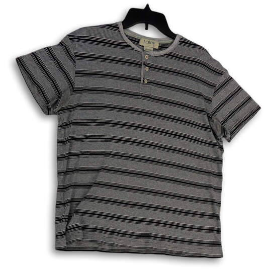 Mens Gray Blue Striped Short Sleeve Henley Neck  Stretch T-Shirt Size Medium image number 1