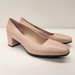 ECCO Nude Leather Classic Pump Block Heels Shoes Size 39