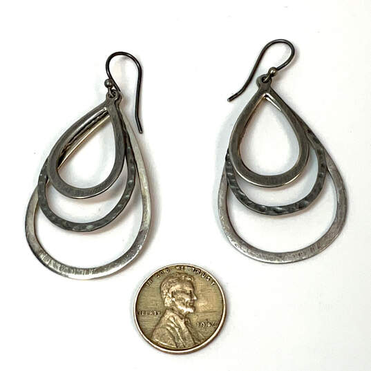 Designer Silpada 925 Sterling Silver Tri Textured Teardrop Dangle Earrings image number 3