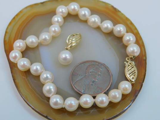 14K Yellow Gold Pink Pearl Pendant & Strand Bracelet 9.7g image number 7