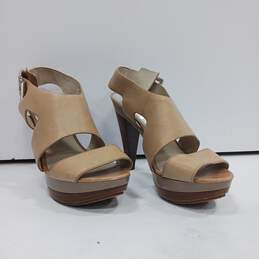 Michael Kors Women's AF12J Tan Leather Sandal Heels Size 7 1/2M