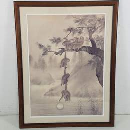 Watercolor Print - Monkeys Reaching for the Moon - Framed